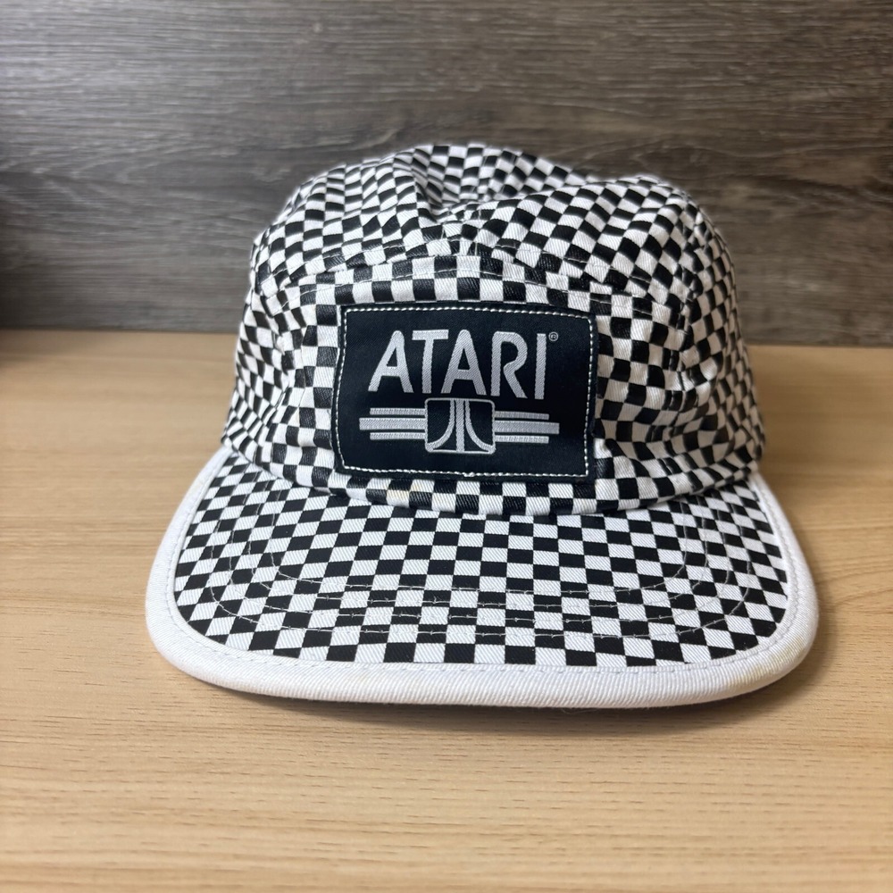 Atari Hat Cap Strap Back Black White Panel Checkered Video Games Adjustable